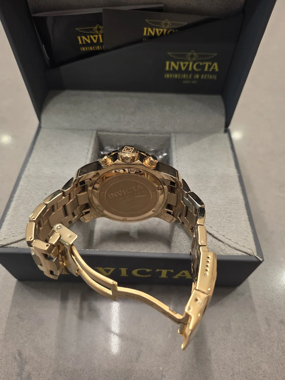 Invicta Men's Gold-Tone Chronograph Watch with Blue Dial